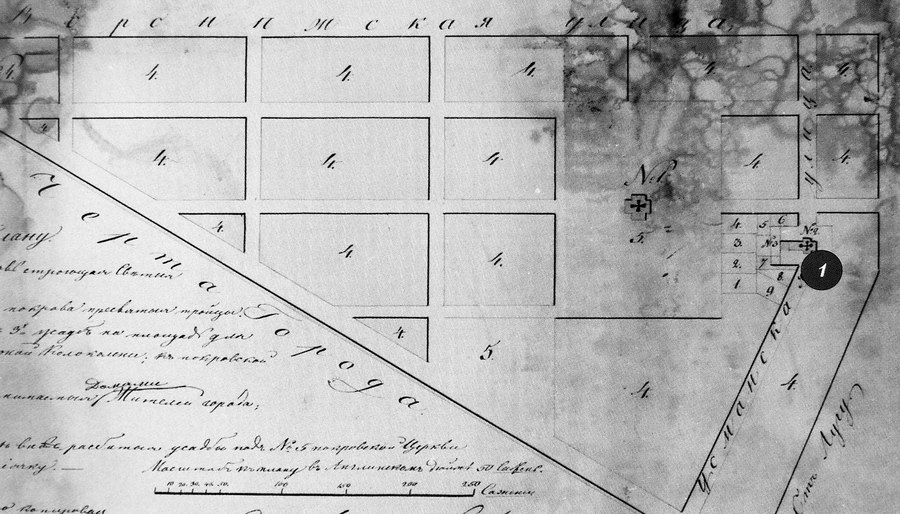 Фрагмент плана Липецка 1833 и Покровская церковь