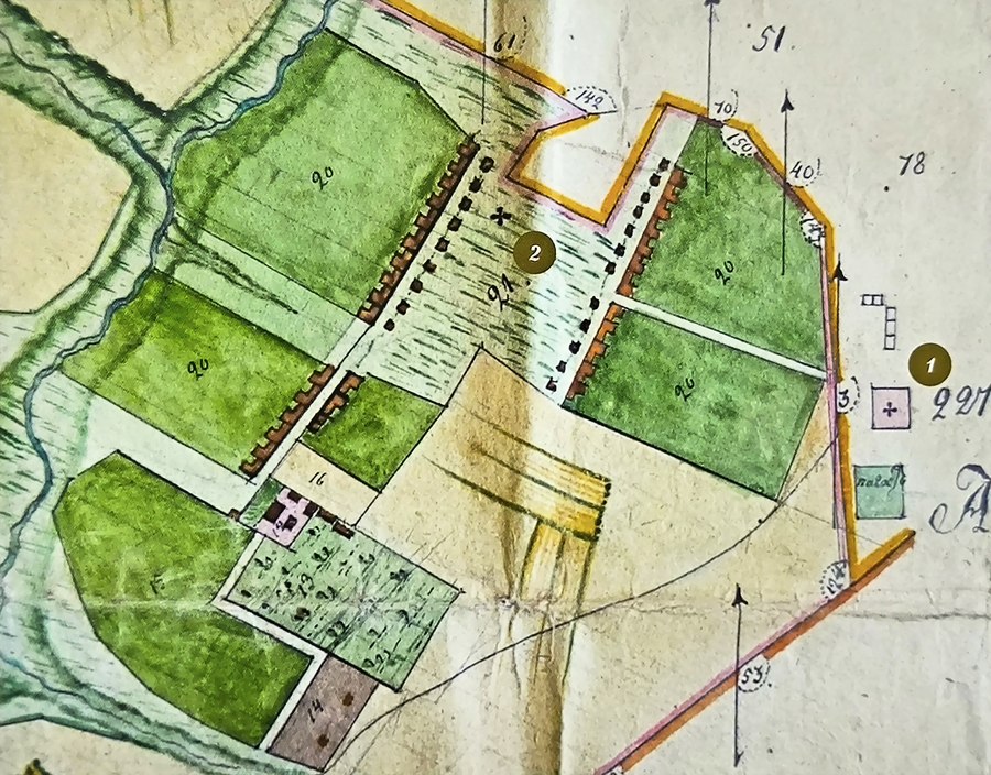 Храмы на плане села Нилово 1840 года