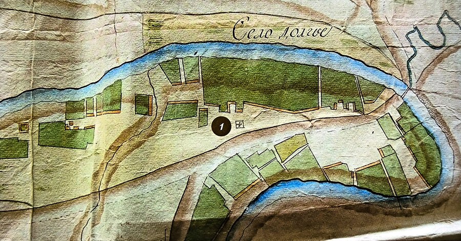 Архангельский храм на плане села Долгое 1809 года