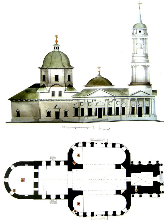 План и фасад Владимирской церкви архитектора Вак
