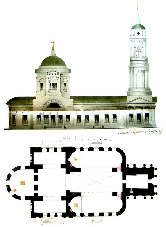 План и фасад Владимирской церкви архитектора Шарлемань