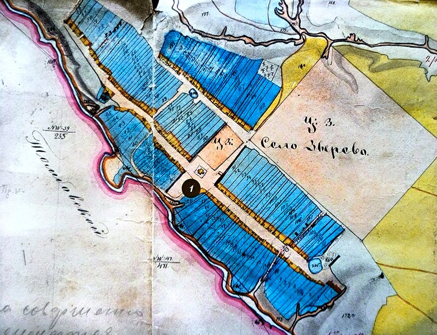 Покровский храм на плане села Зверево 1859 года