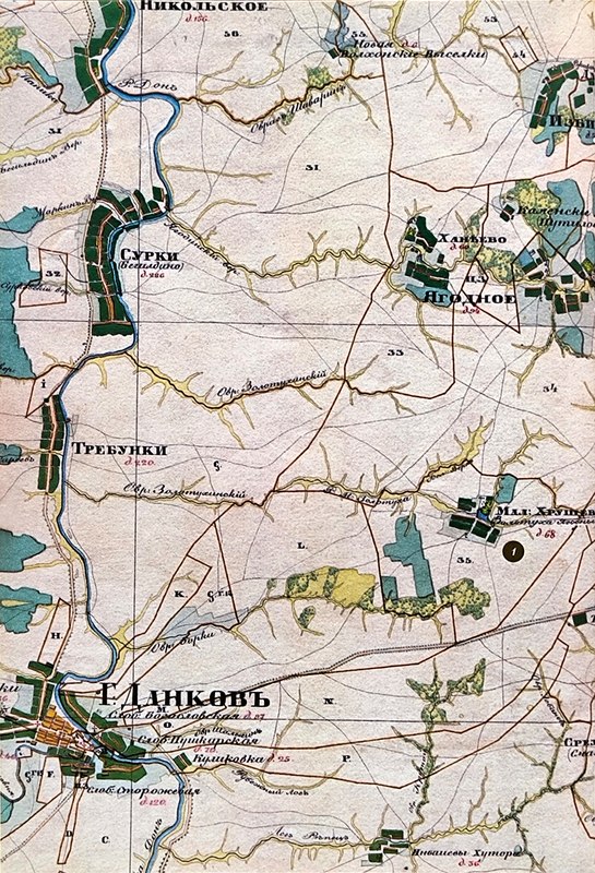 Сельцо Малая Хрущёвка на карте Рязанской губернии 1850-х