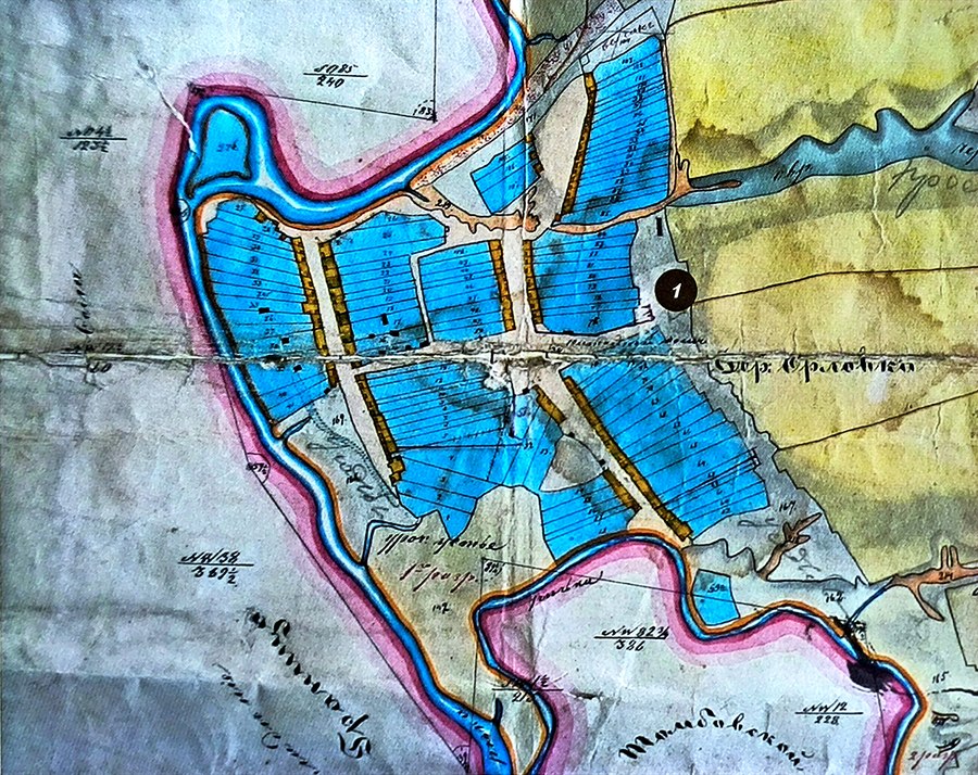 Место постройки Покровского храма на плане Орловки