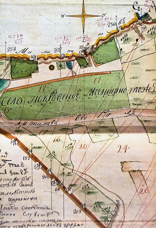 Покровский храм на плане села Покровское 1779 года