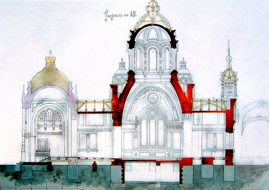 Проект Великокняжеского храма. Разрез. 1909 г.